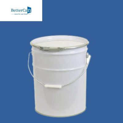 20L রাউন্ড মেটাল পেইন্ট বালতি সাদা বহি মেটাল কভার সঙ্গে