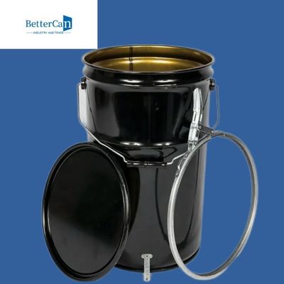 ঢাকনা সহ 0.32mm-0.43mm মেটাল পেইন্ট পেল 20l কালো বালতি